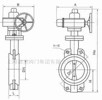 對夾式電動蝶閥外形尺寸，安裝圖